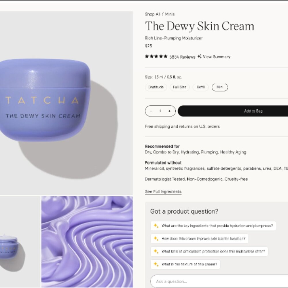 Tatcha The Dewy Skin 10 Cream mL Mini, NEW, 3 available - Picture 2 of 7
